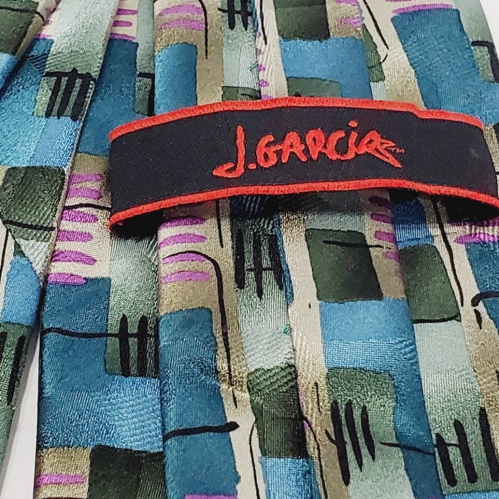 J. Garcia Multicolor Abstract Men's Designer Silk Necktie Emerald City - Picture 2 of 5